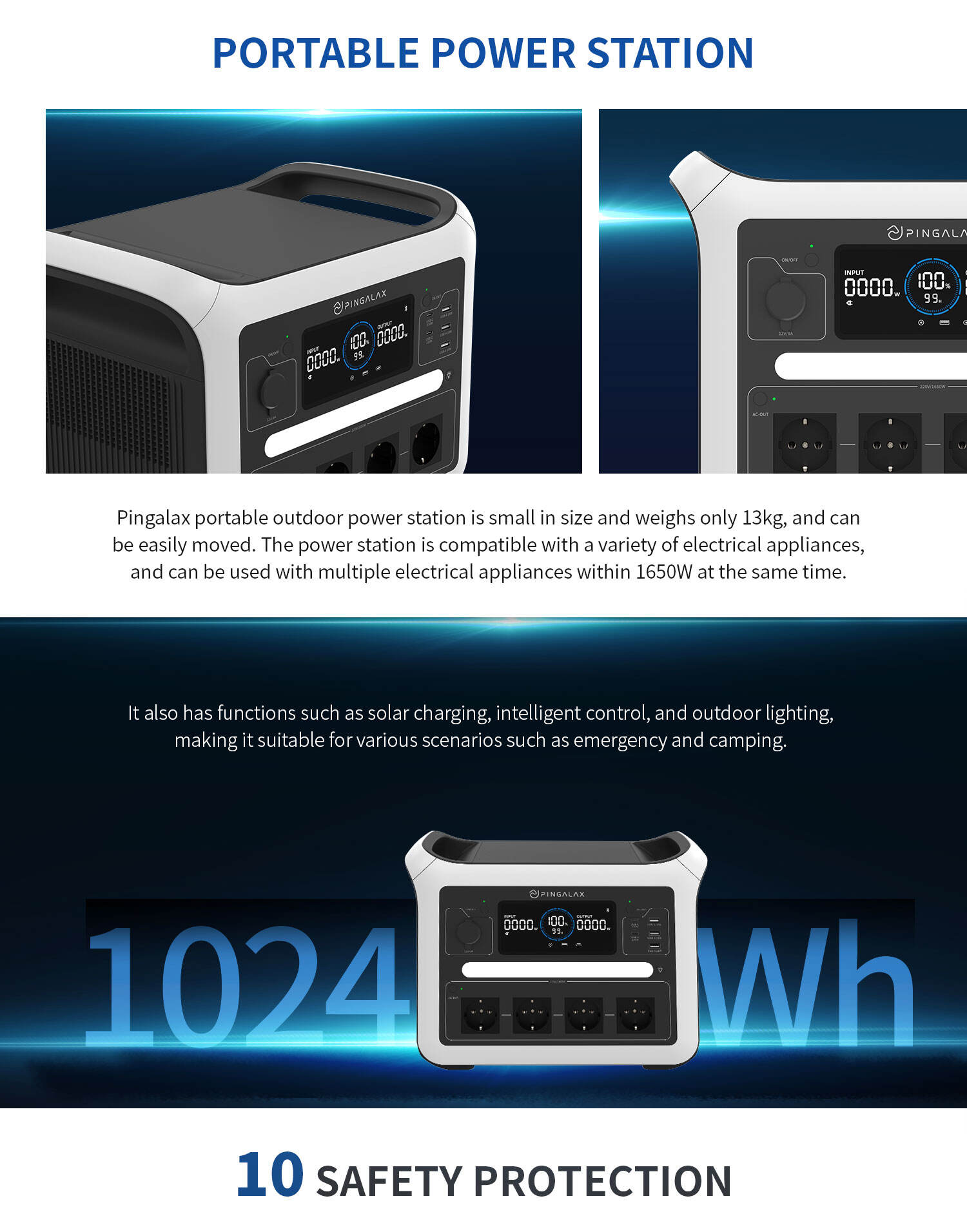 1024Wh Solar Generator with AC Outlet for Camping Emergency Use Solar Charger for RV Off Grid System Portable Power Station details