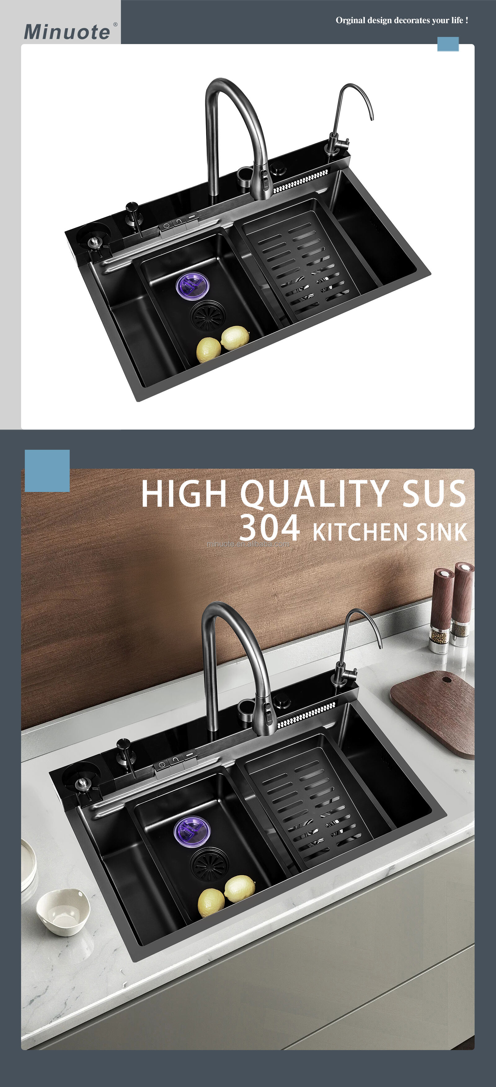 Modern Design Kitchen Sink Countertop Stainless Steel Kitchen Sink Counter Double Bowl Stainless Steel Kitchen Sink details