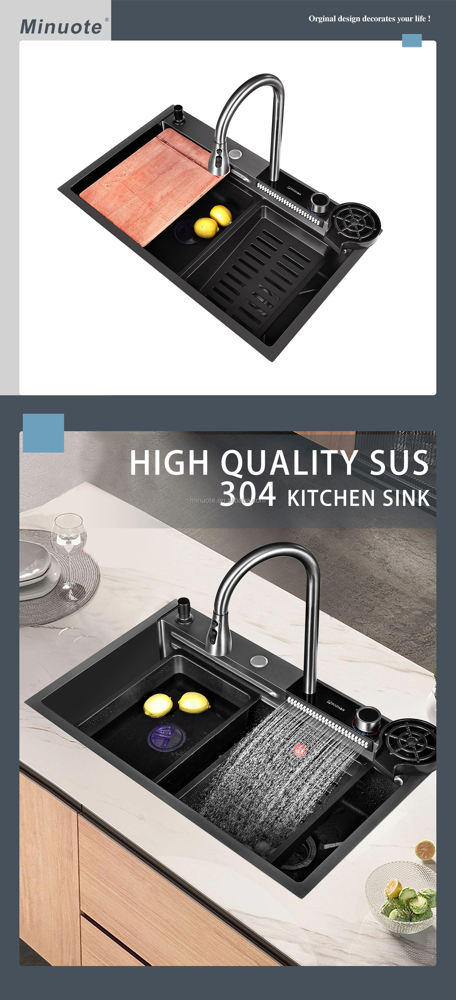 Multi Function Kitchen Sink Kitchen Sink Drain Basket Single Bowl Stainless Steel Kitchen Sink Without Faucet manufacture