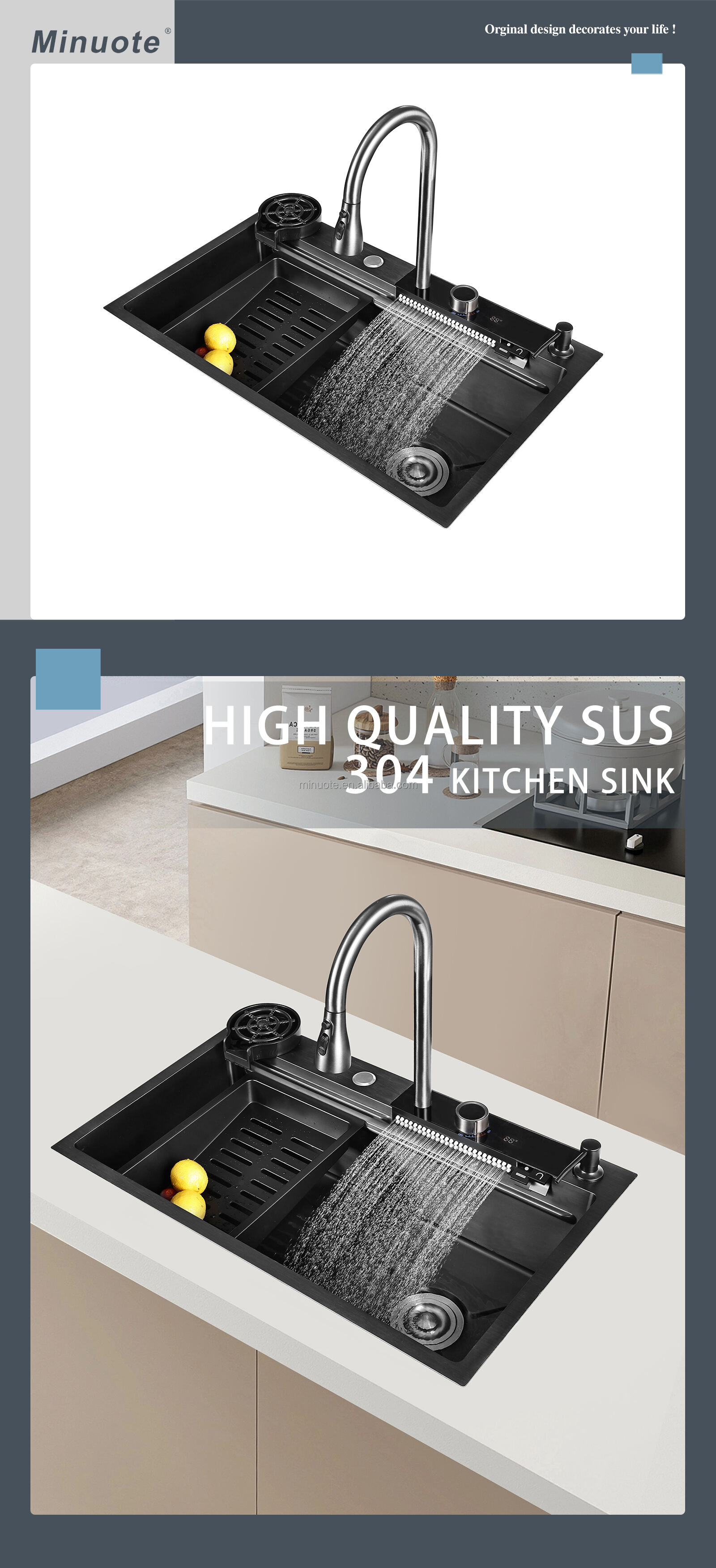 Pull-Out Kitchen Faucet Sink Waterfall S.S. Flying Rain Faucet and Kitchen Sink supplier