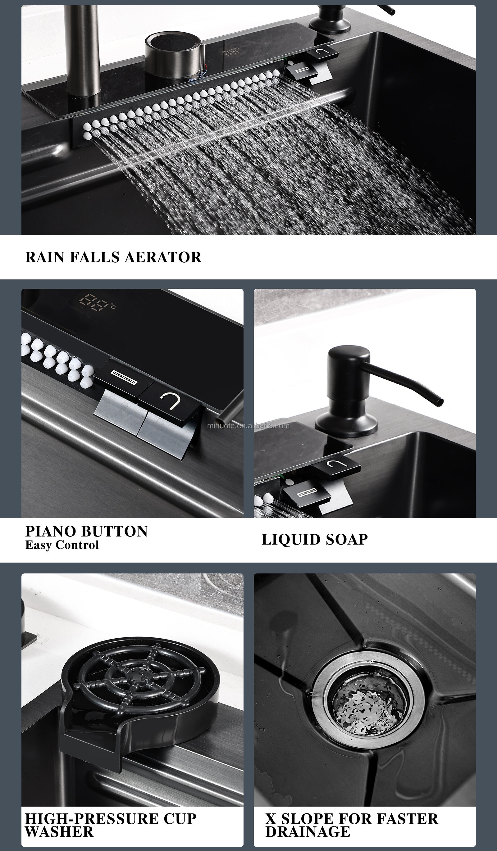 Pull-Out Kitchen Faucet Sink Waterfall S.S. Flying Rain Faucet and Kitchen Sink factory
