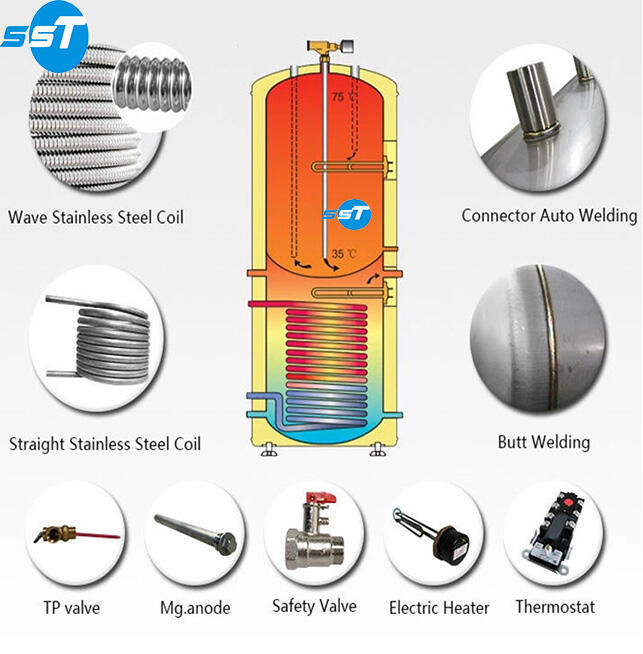 Cheap stainless hot water tank price 500kw hot water  storage boiler heat pump system factory