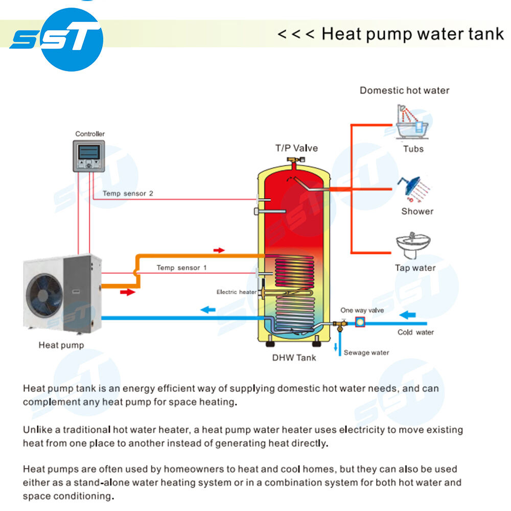 Hot selling home hotel use stainless steel air source hot water tank for the heat pump 300 liters manufacture
