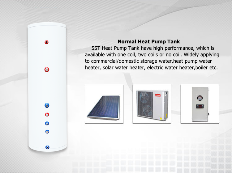 Heat Pump air source hot water storage tank 2 coils accept custom capacity hot water tank buffer 500l factory