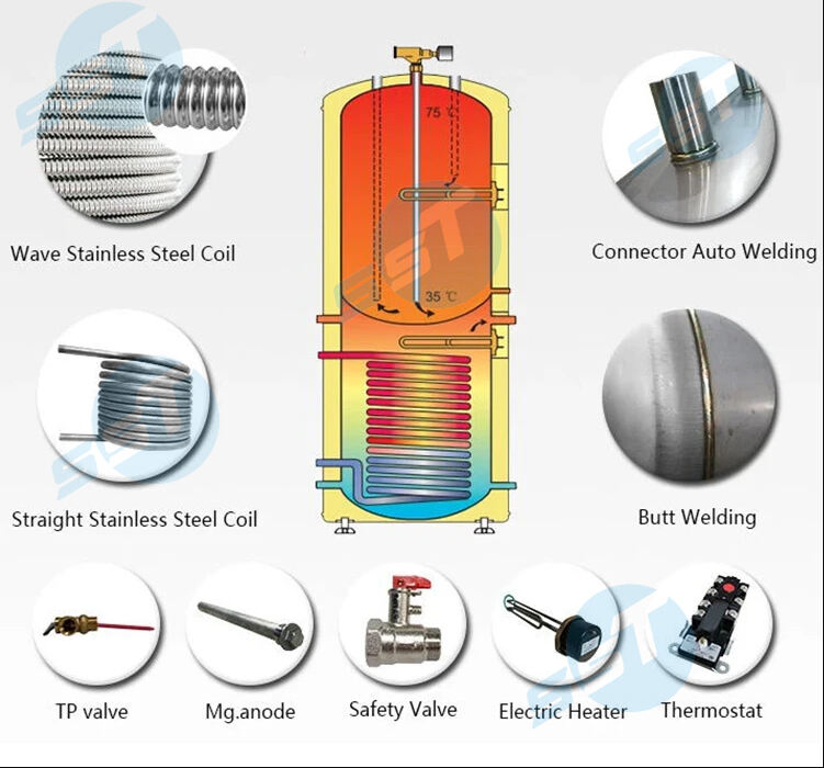 SST custom 100L 200L 300L 500L water heater hot water boiler domestic heat pump stainless steel storage water tank manufacture