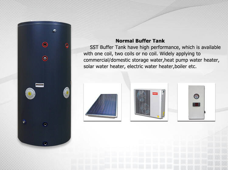 SST custom hot water tank buffer 300 liters stainless steel 2 coil hot water tank details