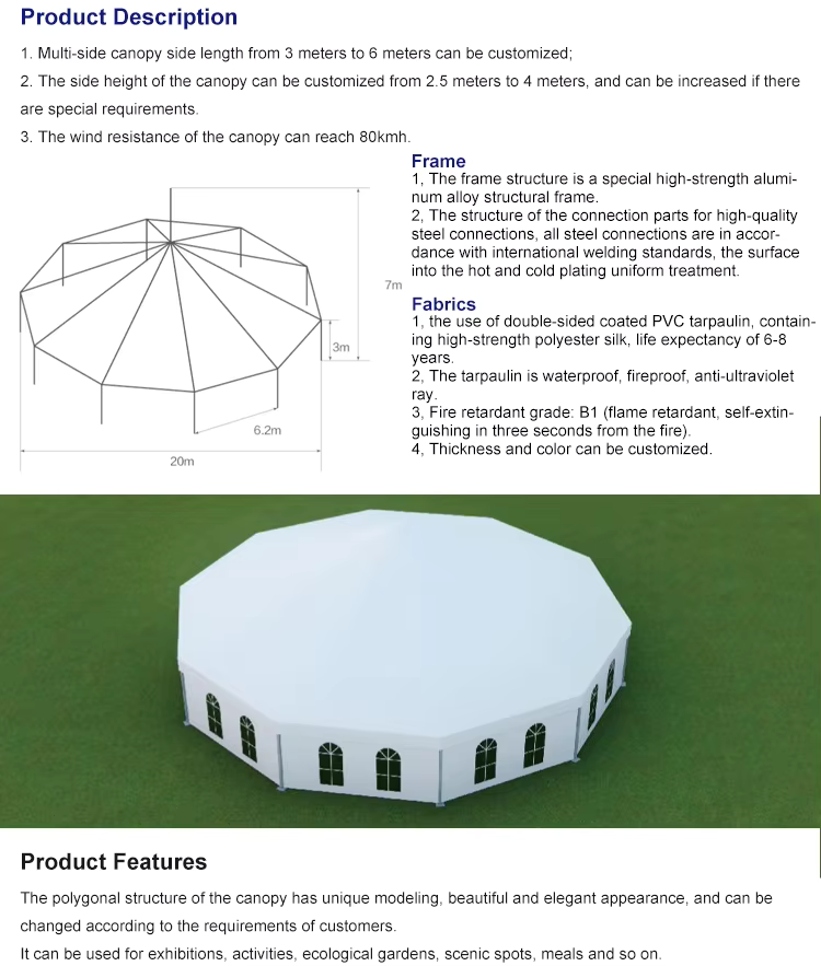 High Quality Aluminum Frame Party Tent Outdoor Decagon Wedding Tent details