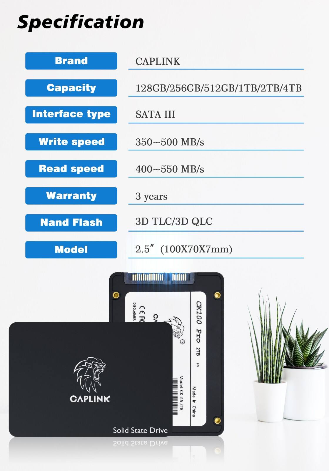 SSD2.5 Caplink SATA 3 Fast Reading 128GB/256GB/512GB For Desktop supplier