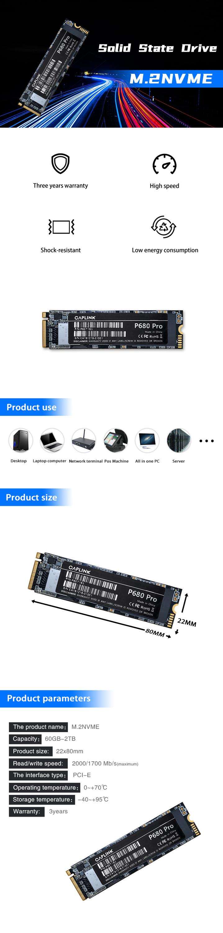 Fast NVMe M.2 2280 SSD Solid State Drive For Desktop Up to 1TB Capacity details