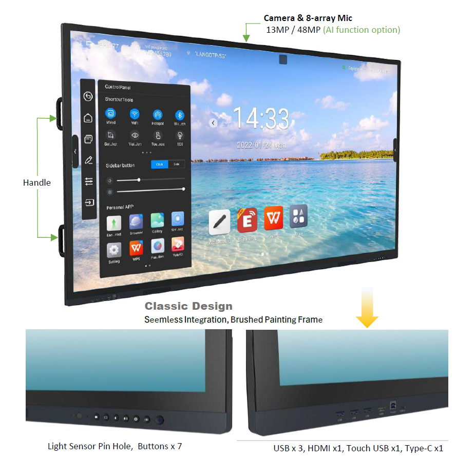 2024 Trendy Dual OS Display Systems Interactive Smart Whiteboard