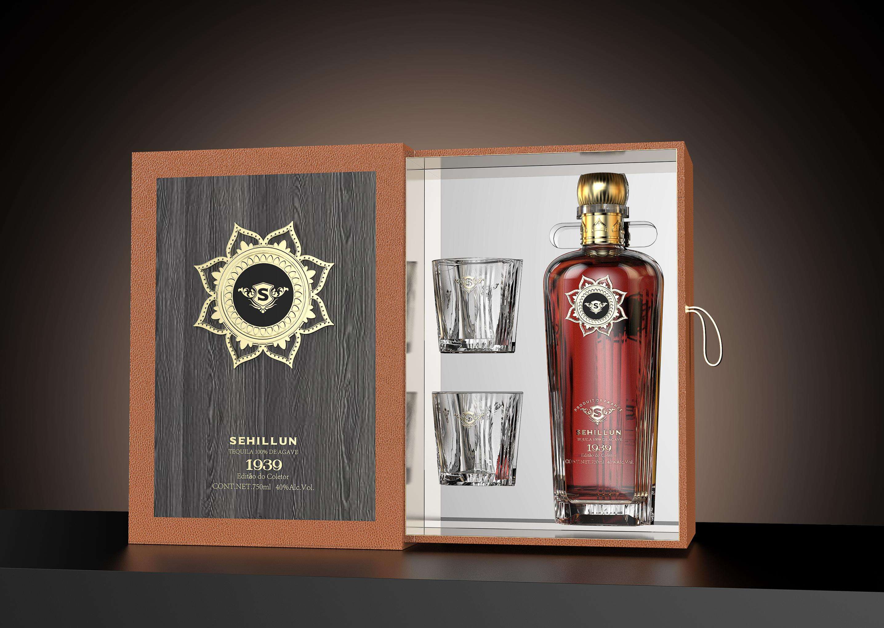 product 750 ml glass liquor bottles with an original bespoke logo made of premium tequila and packaged in a handmade box671-9