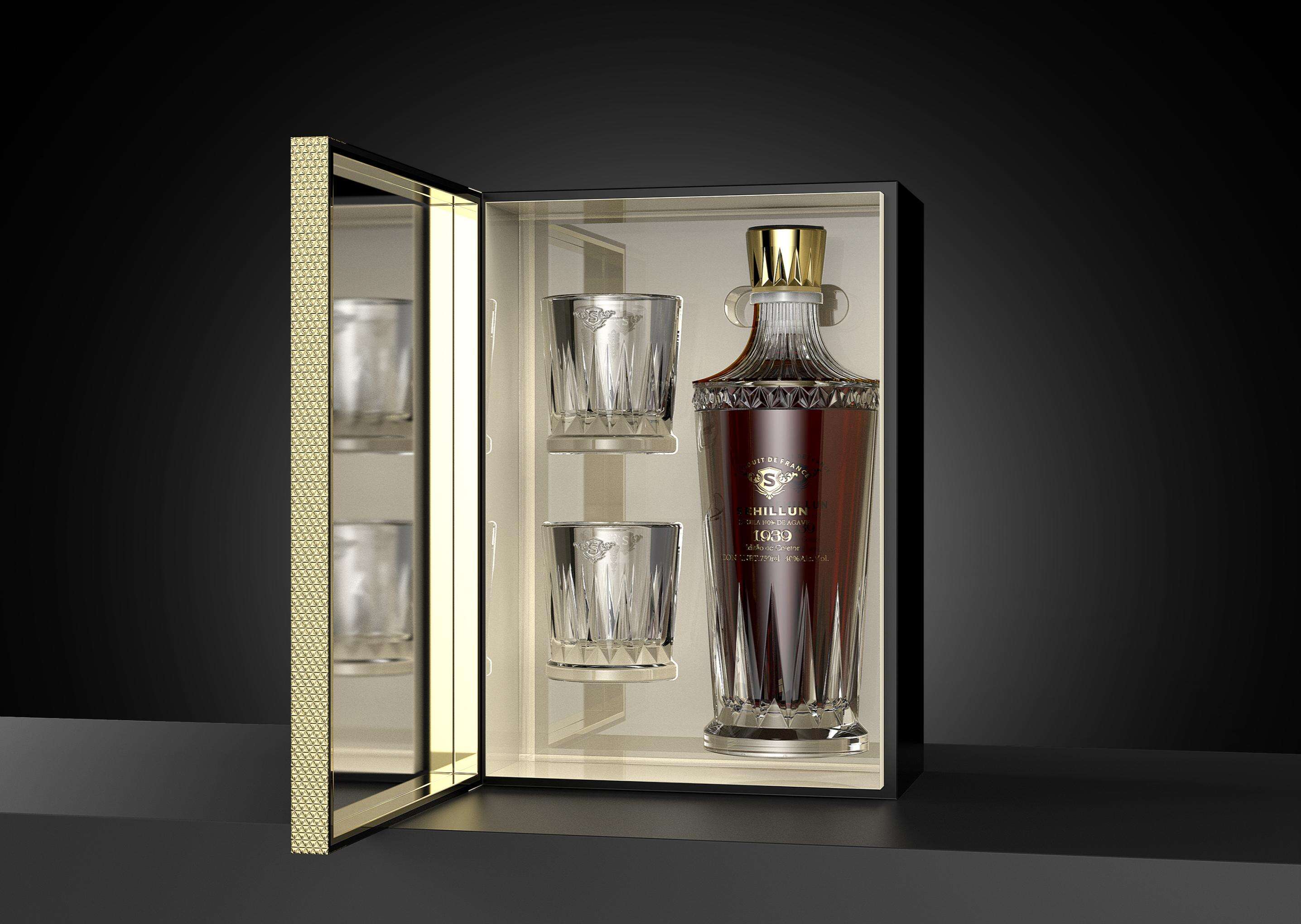 product 750 ml glass liquor bottles filled with fine tequila handcrafted in a box and with an original custom logo-8