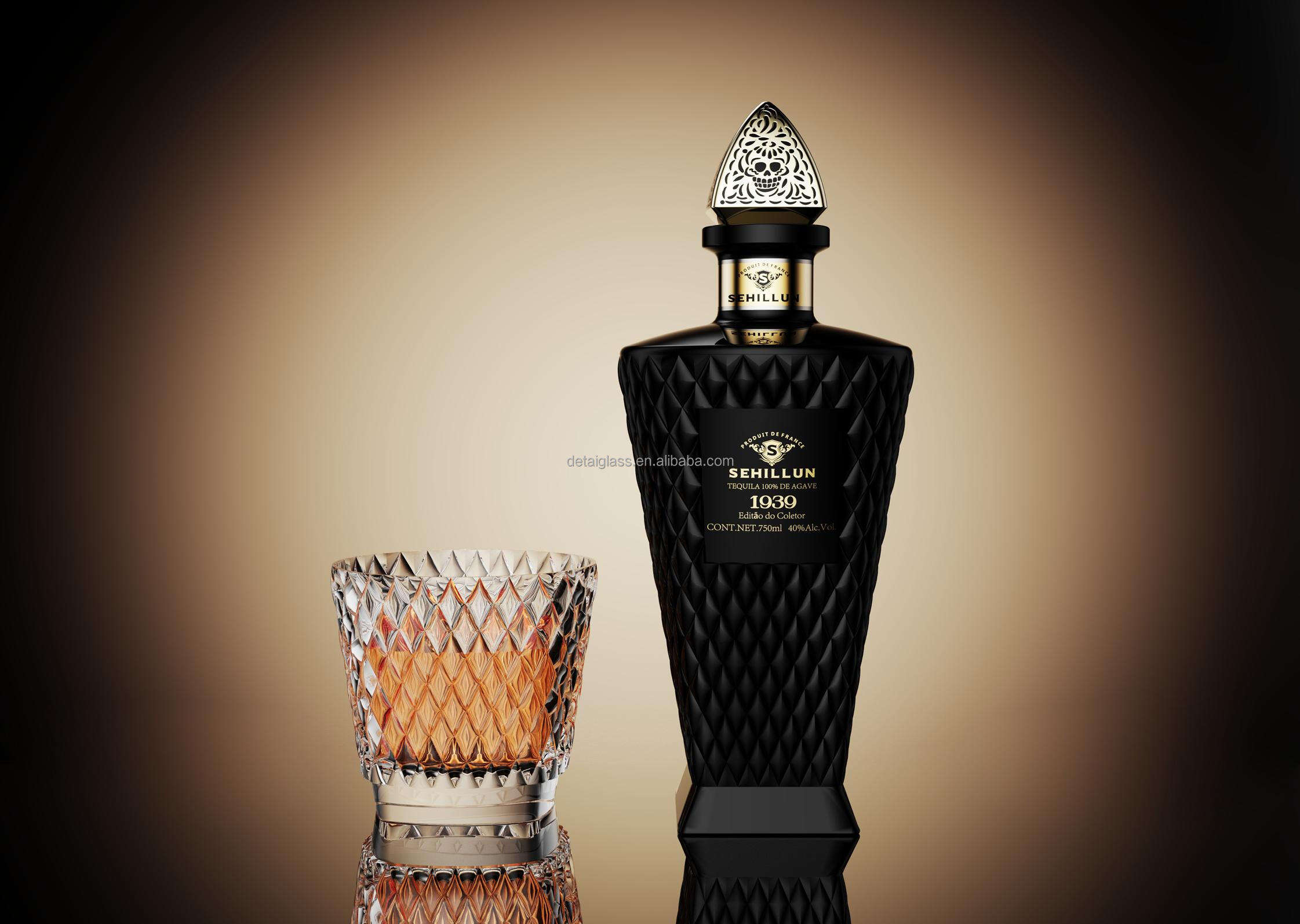 product wholesale luxury design custom engraved cork  500ml 750ml 15l spirit rum gin vodka whiskey tequila bottle cup981-4