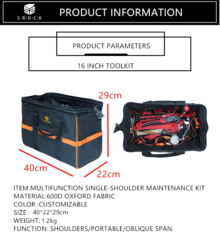 Heavy duty polyester electrician with Shoulder Belt toolkit oxford Tool Bag details