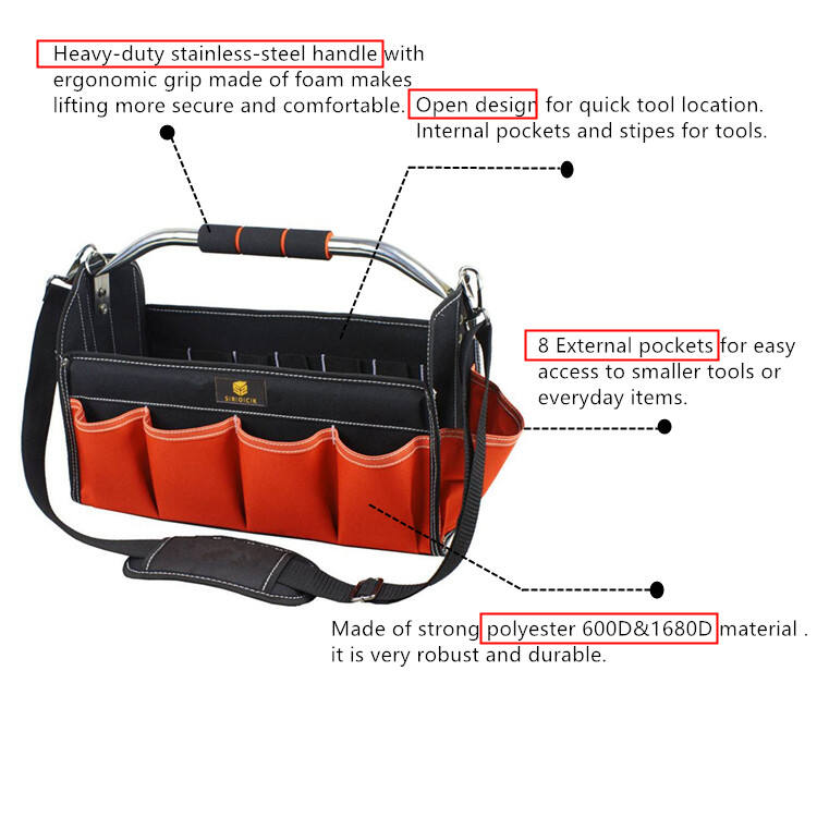 Foldable 16Inch Open-Top Tote Tool Bag With Steel Handle And Sponge Grip manufacture