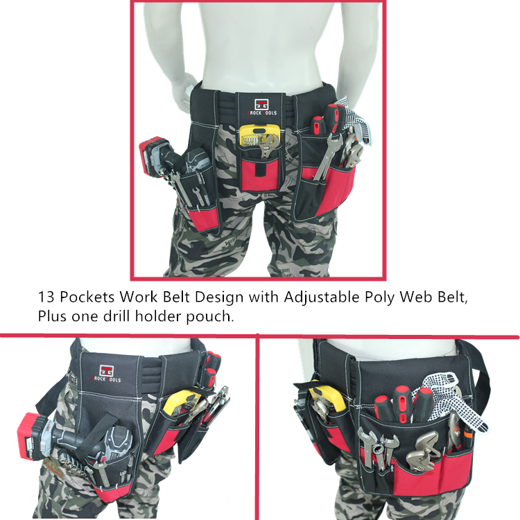 600D Polyester Carpenter's Rig Apron Padded Tool Belt Bag With Drill Holder Pouch factory