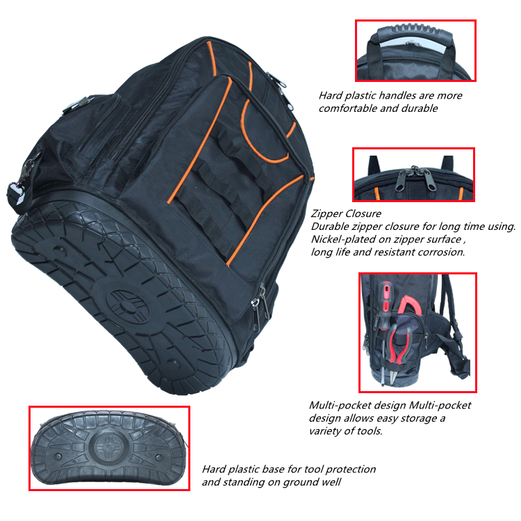 Multi-Purpose Function Durable Hard Base Custom Heavy Duty Electricians Tool Bag Backpack details