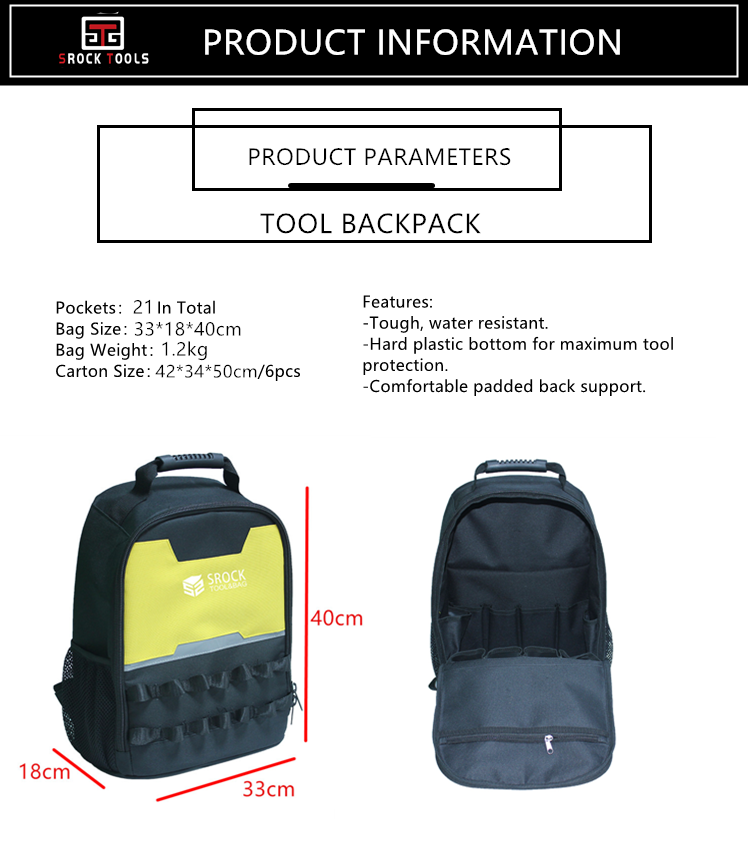 OEM bag Durable 600D Oxford Backpack tool storage bag large capacity computer repair outdoor tool bag electrician supplier