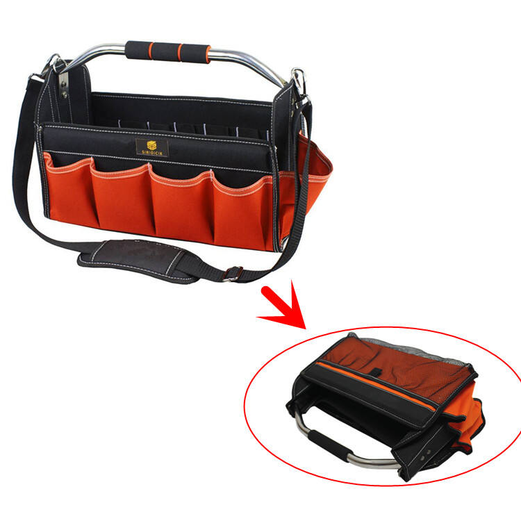 Foldable 16Inch Open-Top Tote Tool Bag With Steel Handle And Sponge Grip factory