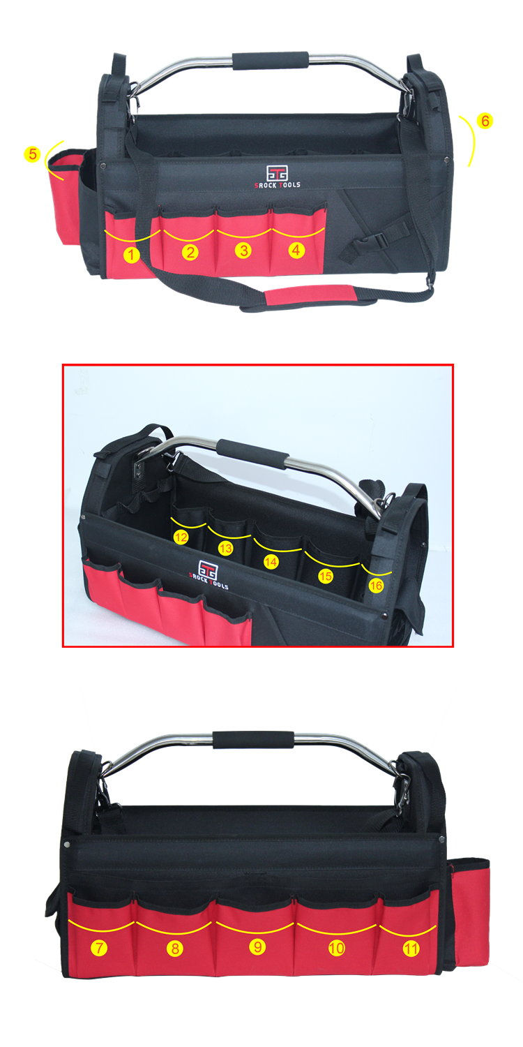 22 inch Rigid Frame Open-Top Portable Tote Tool Bag With Steel Handle And Sponge Grip manufacture