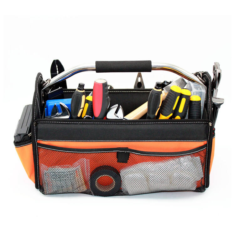 Foldable 16Inch Open-Top Tote Tool Bag With Steel Handle And Sponge Grip supplier