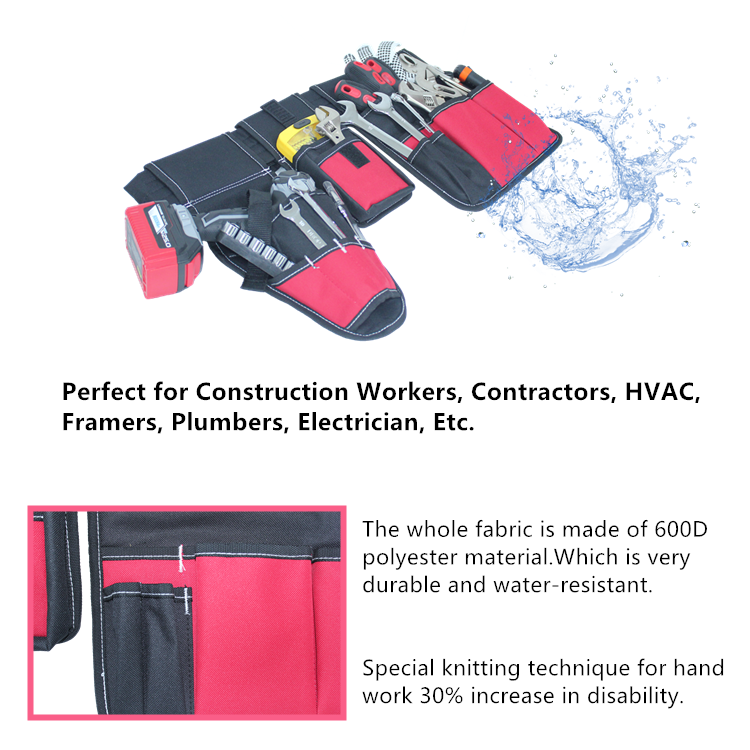 600D Polyester Carpenter's Rig Apron Padded Tool Belt Bag With Drill Holder Pouch manufacture