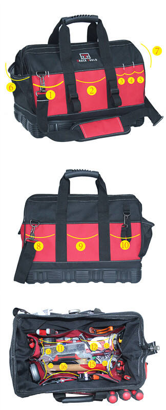 16 inch polyester electrician hot sale tool bag with rubber bottom details