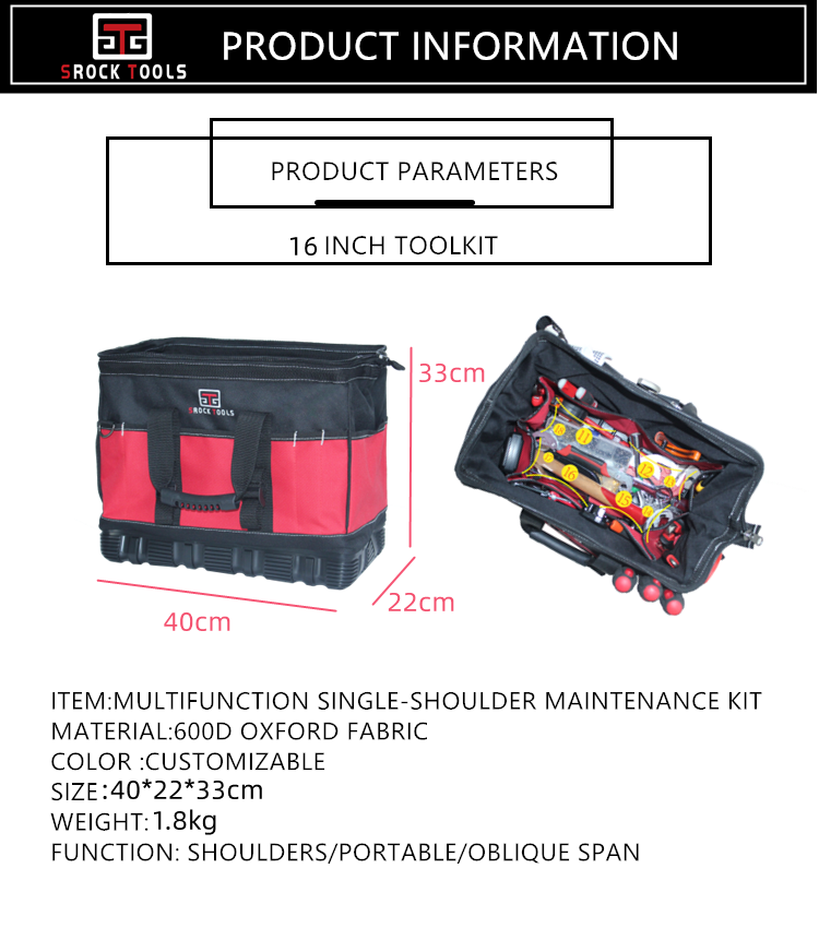 16 inch polyester electrician hot sale tool bag with rubber bottom supplier