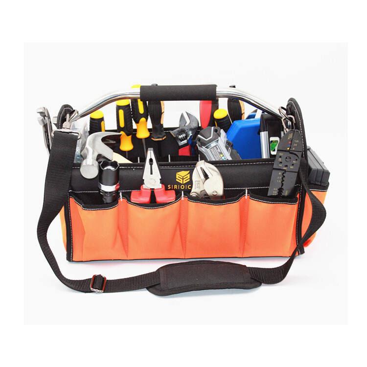 Foldable 16Inch Open-Top Tote Tool Bag With Steel Handle And Sponge Grip details