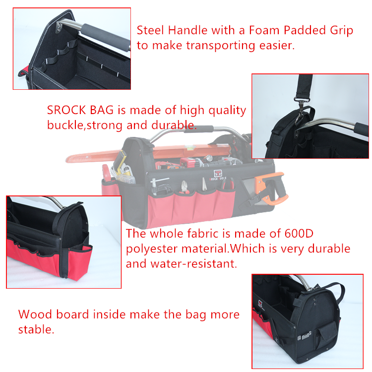 22 inch Rigid Frame Open-Top Portable Tote Tool Bag With Steel Handle And Sponge Grip supplier