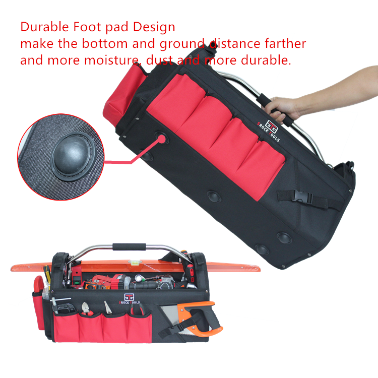 22 inch Rigid Frame Open-Top Portable Tote Tool Bag With Steel Handle And Sponge Grip details