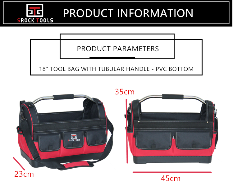 18 Inch Open Top Large Capacity Polyester Open Top Tool Bag with Hard Base for Carpenters manufacture