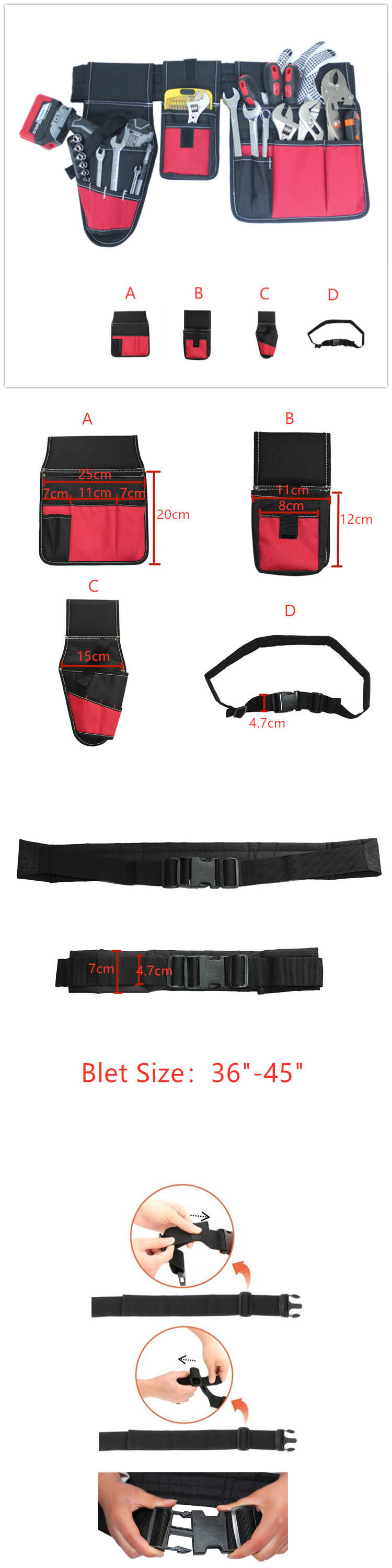 600D Polyester Carpenter's Rig Apron Padded Tool Belt Bag With Drill Holder Pouch supplier