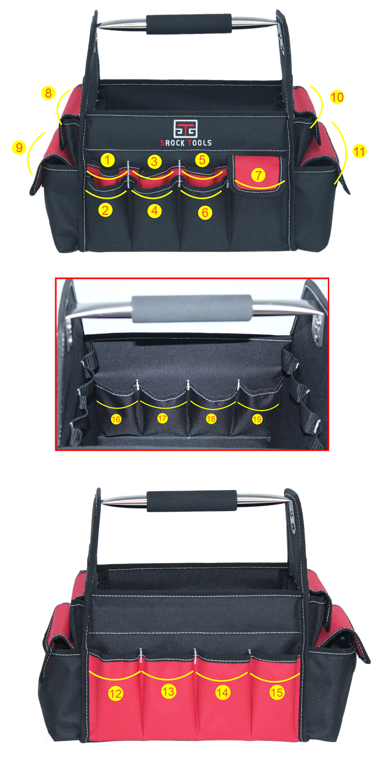 12 inch Hard Base Tote Polyester Heavy duty Waterproof electrician Steel Tubular Handle Tool Carry Bag factory