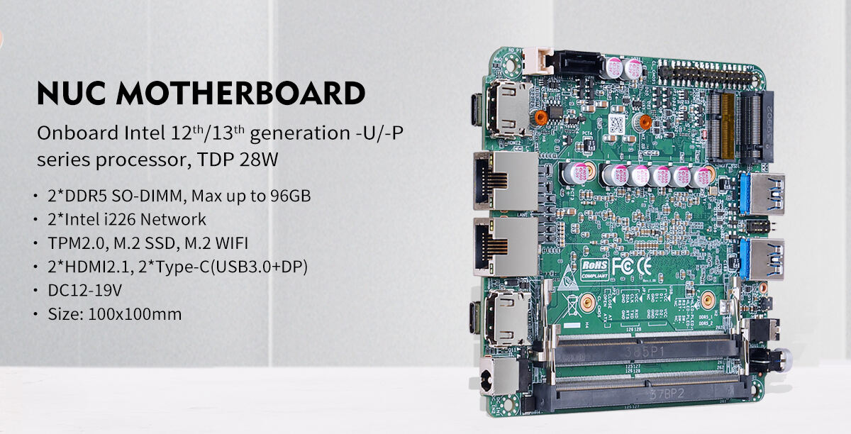 Piesia 12th Gen Intel Core Ultra 135u/155u/135h/155h X86 Linux 2*LAN Mini PC Nuc Motherboard with 2*HDMI2.1 2*Type-C manufacture