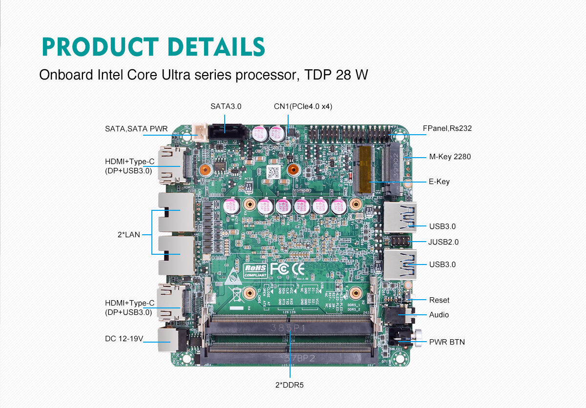 Piesia 12th Gen Intel Core Ultra 135u/155u/135h/155h X86 Linux 2*LAN Mini PC Nuc Motherboard with 2*HDMI2.1 2*Type-C details