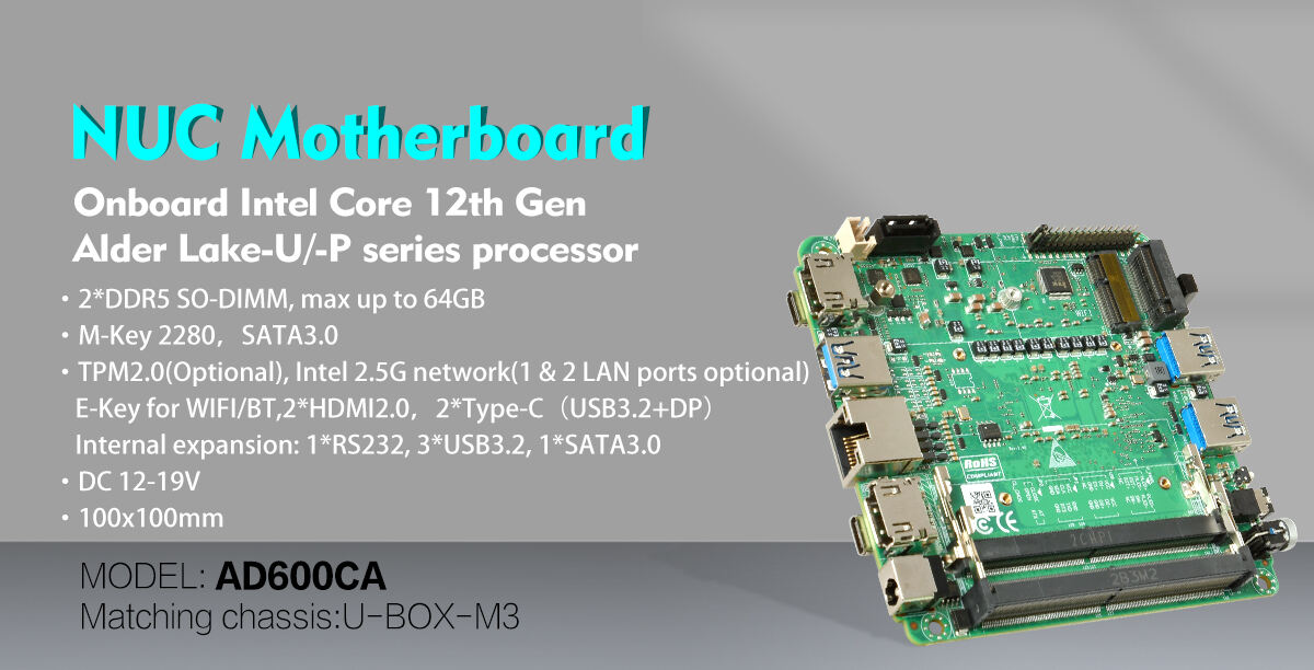 Onboard Intel Alder Lake-U/-P 2*DDR5 Nuc Mini PC Motherboard Core I3 I5 I7 details