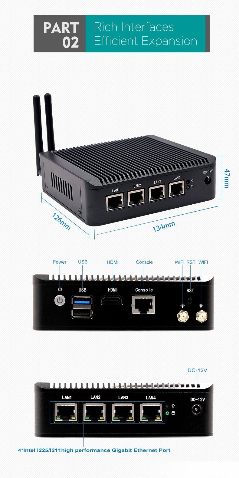 Piesia Factory Mini Industrial Embedded PC Intel Gemini Lake-R J4105 N4100 Processor 4 LAN Ports i226 Network Card SATA3.0 mSATA SSD Support Dual Display Fanless Rugged Design Industrial Mini PC for Various Applications manufacture