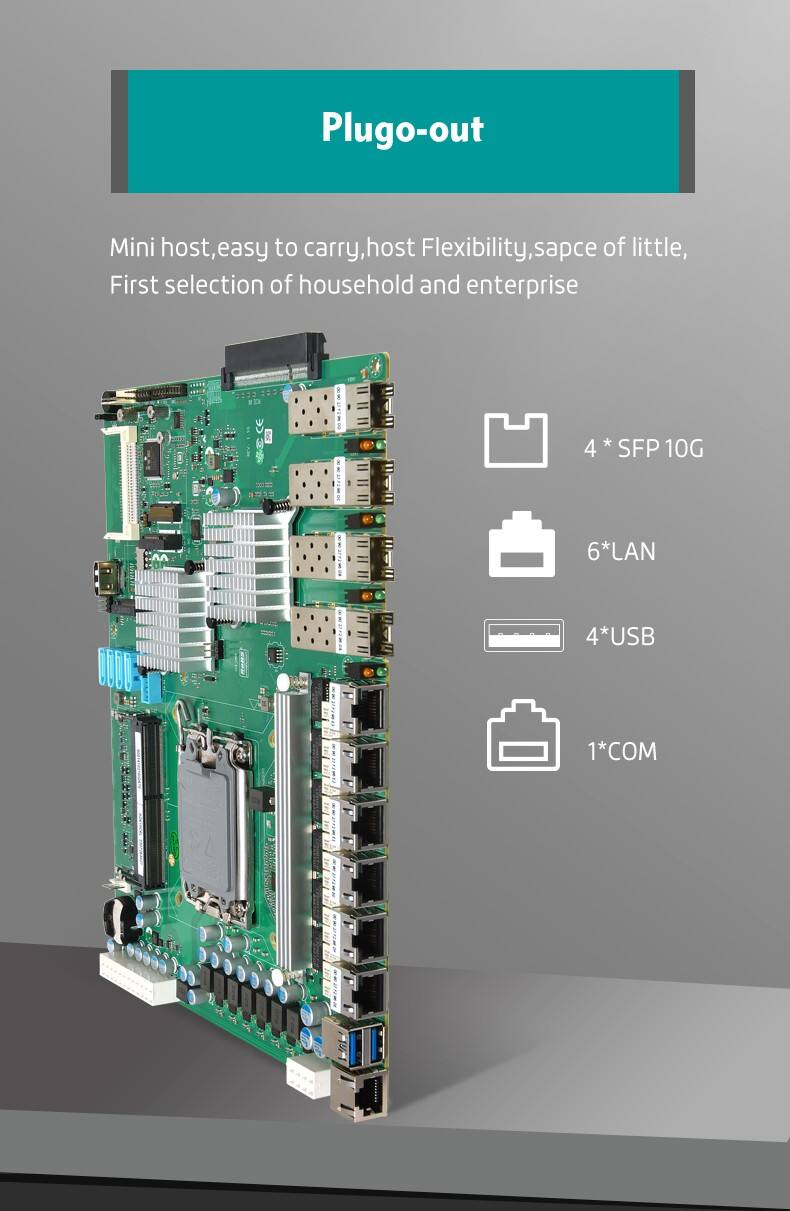 Piesia 6Lan 4*10g SFP 1U Server Mainboard 12th/13th Gen Core i3/i5/i7/i9 LGA 1700 H610/H670/Q670 Router Pfsense Firewall Motherboard factory