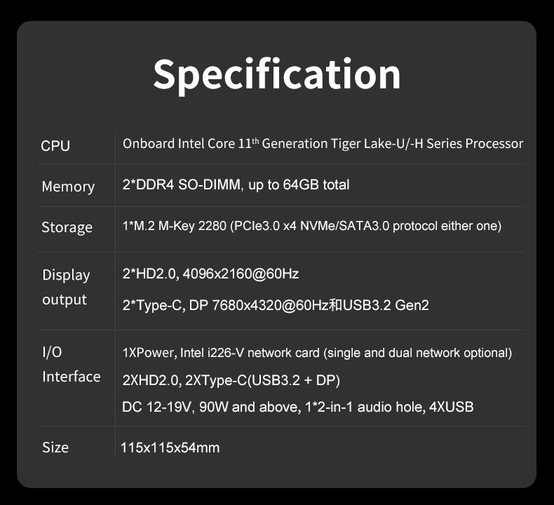 Piesia 2*LAN DDR4 64GB SSD Cheap Desktop Mini Computer Host Intel 11th Gen Core I3 I5 I7 X86 Linux Barebone Nuc Mini PC Portable supplier