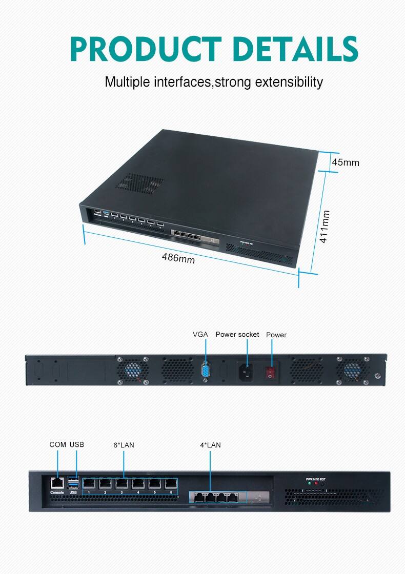 Industrial Firewall Mini PC By 1U Rack Mount 6*Lan Ports HD VGA i5-1135G7/i7-1165G7 CPU Choices For Network Firewall And VPN Server Applications details