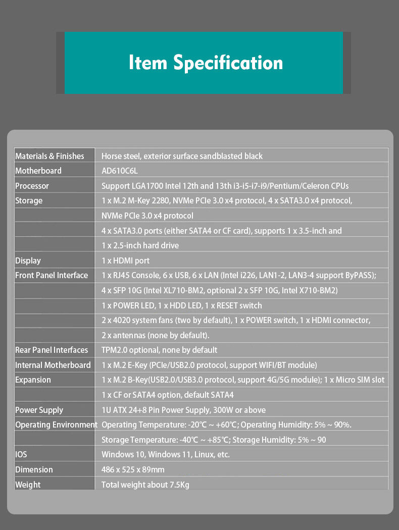 Piesia 2U Server Chassis 4*SFP 10G 12th I3 I5 I7 I9 LGA1700 6LAN ATX Industrial Firewall Rackmount PC Case for Network Security details