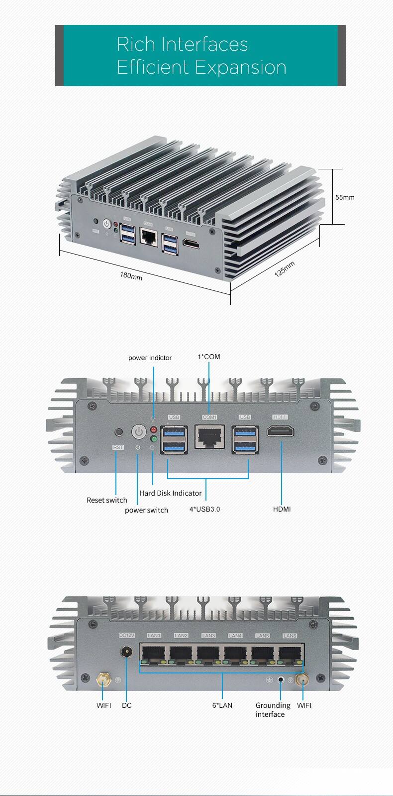 Original Manufacturer In-tel 11th Generation Core i5/i7 Processor 6LAN 1RS232 Fanless Firewall Computer 64GB DDR4 512GB SSD Industrial Mini PC with Windows 11 OS Support 4K HD Display and WiFi 6 manufacture