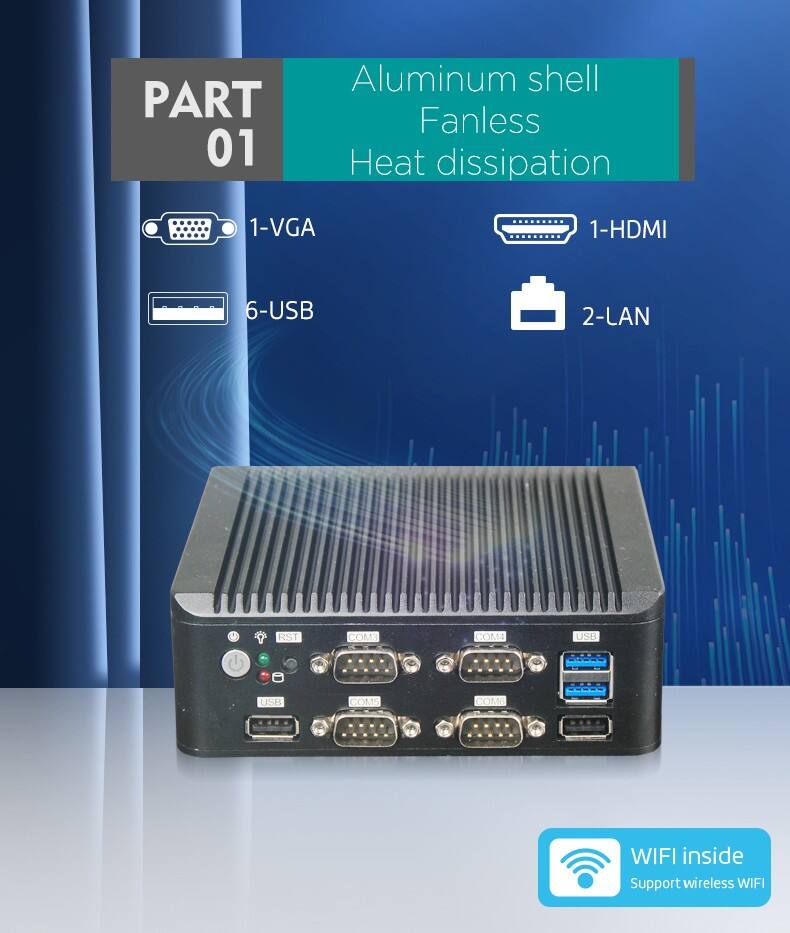 Wholesale Fanless Industrial Pc With Intel Celeron J4105/J4125 Processors DDR4 RAM Heatsink 2 COM Ports And 2LAN Interface A Thin Client Pc For Low Power Consumption And High Performance details