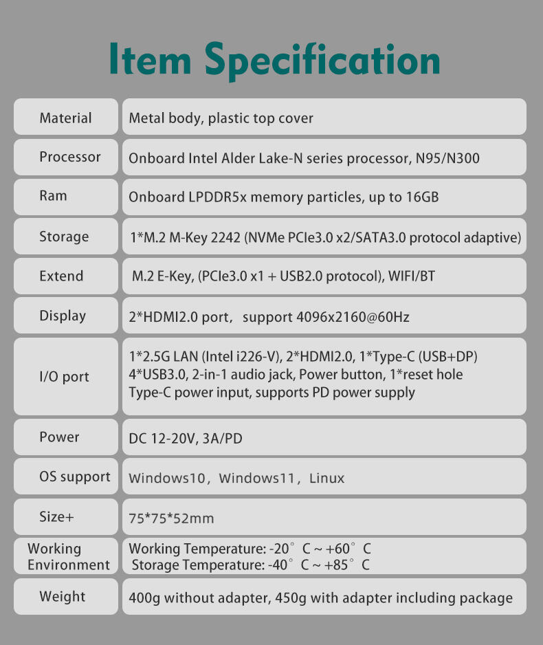 Piesia 12th Gen N95 N100 N300 Portable Mini Computer Host Ubuntu Dual display Pocket Desktop Linux NUC Mini PC For Home Office supplier