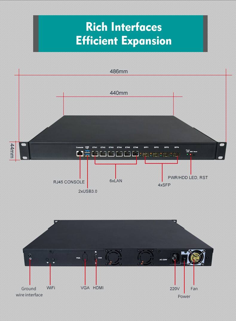 Piesia 1U Rackmount Server Chassis 6Lan 4*SFP 10G Intel 12/13th LGA1700 H610/H670/Q670 2*DDR4 Industrial Router Firewall PC supplier