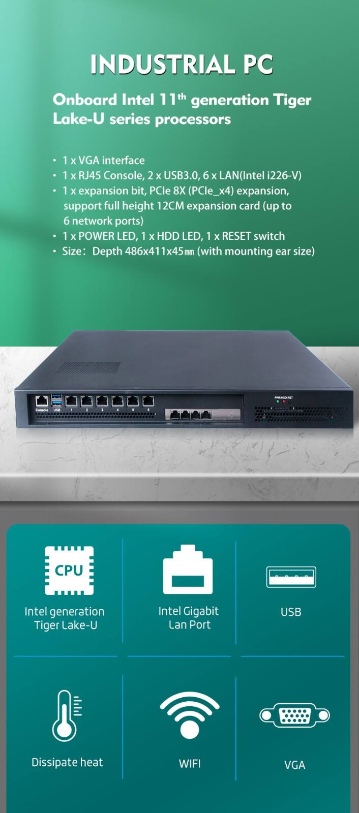 Industrial Firewall Mini PC By 1U Rack Mount 6*Lan Ports HD VGA i5-1135G7/i7-1165G7 CPU Choices For Network Firewall And VPN Server Applications manufacture