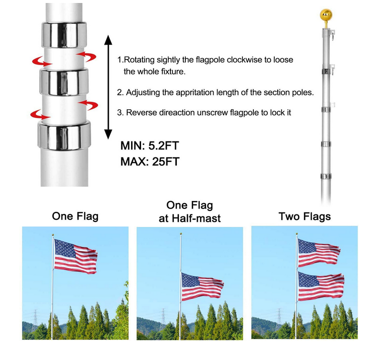 Heavy Duty 25FT Telescoping Flag Pole Kit, Aluminum Telescopic Flag Pole manufacture