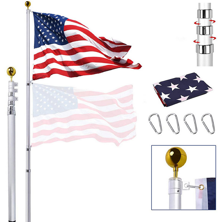 Heavy Duty 25FT Telescoping Flag Pole Kit, Aluminum Telescopic Flag Pole factory