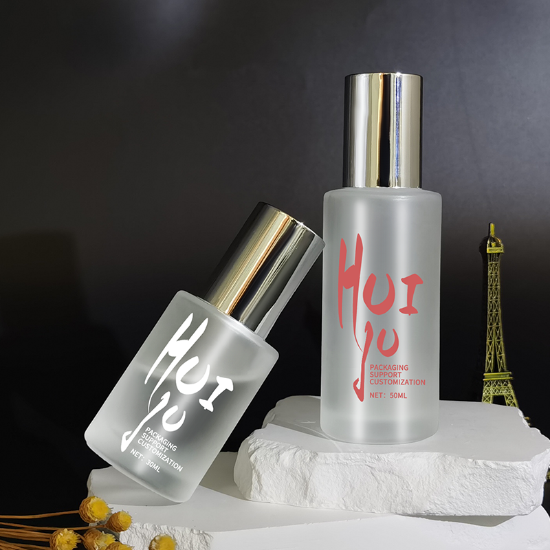 Transparent frosting 30 ml Serum Glass Bottles Dropper  Packing Bottle with Pressing Cap HY-1858